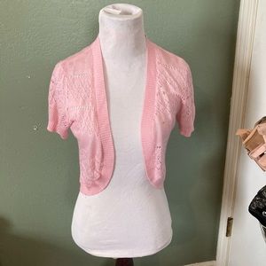 T/O Sweaters Crochet Bolero in Light Pink